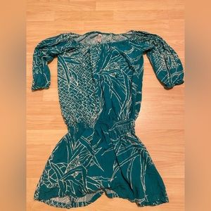 Wahine Toa Teal/White mid sleeve dress